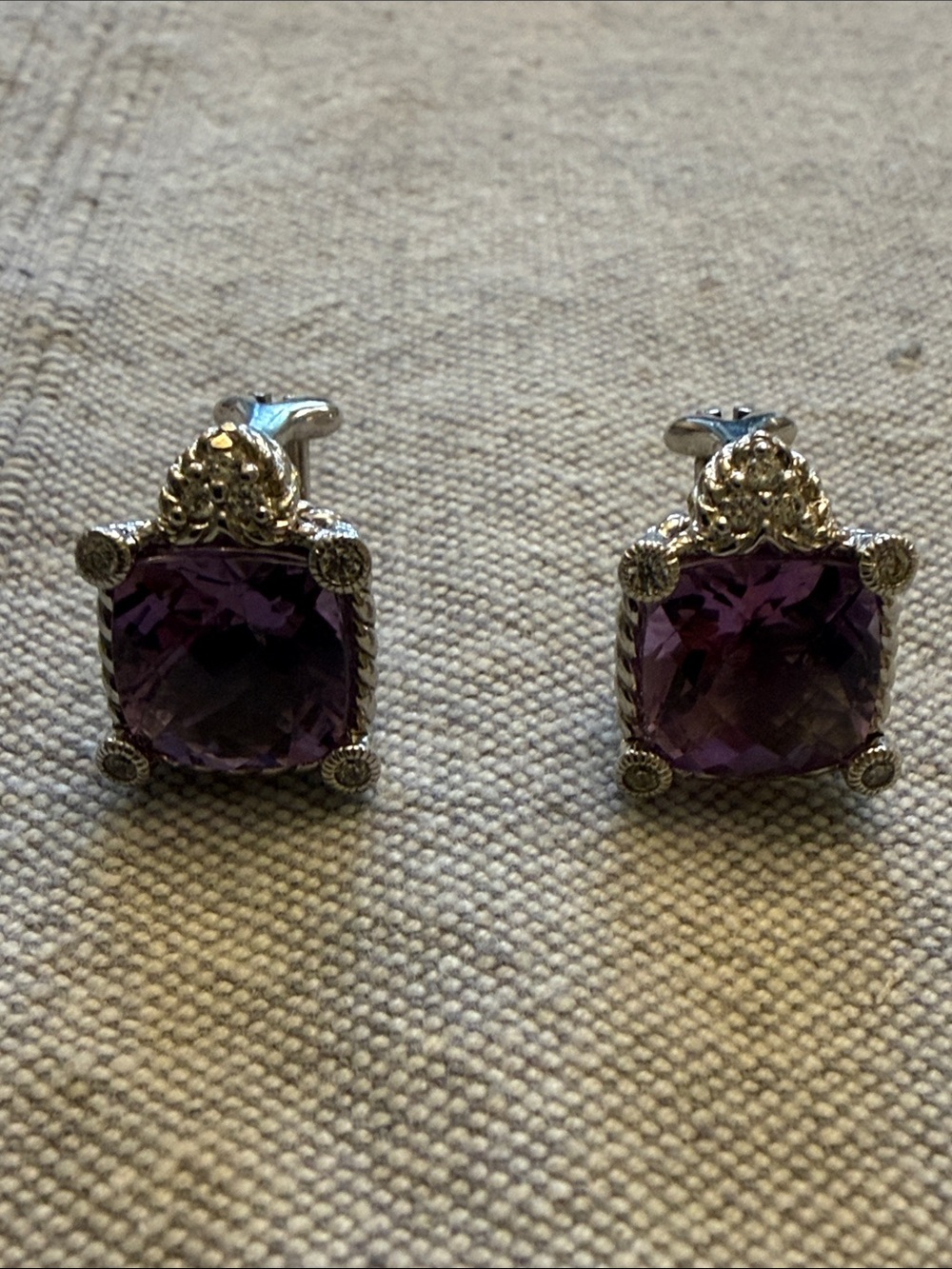 Judith Ripka Sterling silver earrings with amethyst and CZ